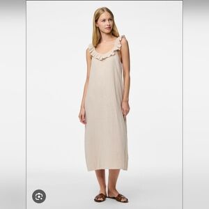 AND NOW THIS WOMEN'S LINEN BLEND RUFFLE MAXI DRESS SIZE LARGE NWT